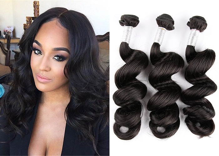 Black Remy Peruvian Virgin Human Hair Extensions 18" 22" Loose Wavy Natural Wave