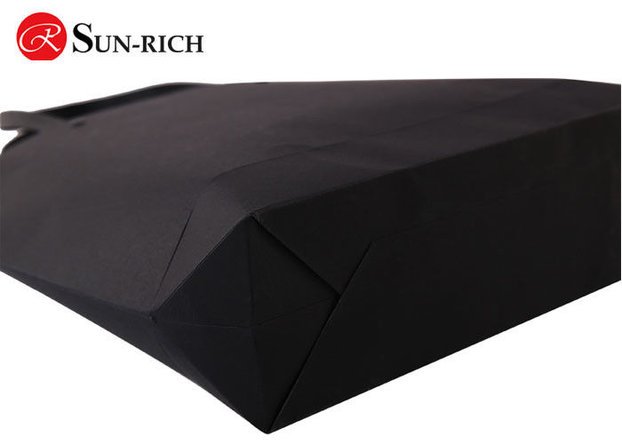 Custom Logo High Quality Small Middle Large Size metal buttom Flat paper rope handle Black Paper Bags