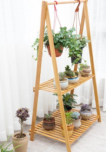 Buy cheap 4 Tier Three Tier Bamboo Flower Pot Shelf Indoor Outdoor Foldable Hanging Pot Plant Shelves from wholesalers