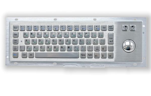 KIOSK IP65/IK07 Industrial Stainless Steel Metal Keyboard With Trackball Over