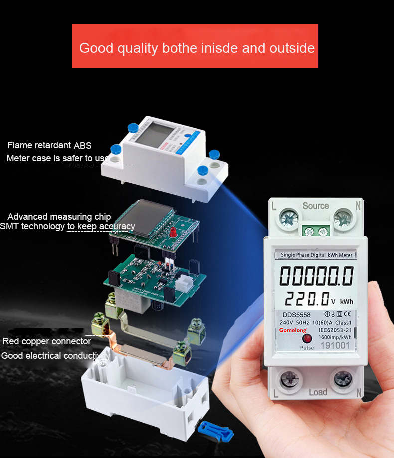 DDS5558 2P single phase digital volt amp meter rs485 with backlight KWH,V,A,PF
