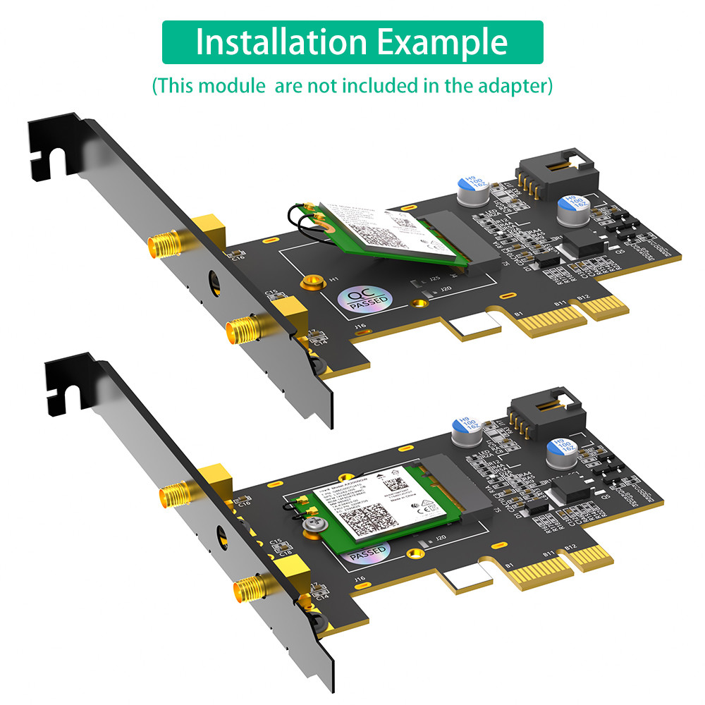 NGFF M.2 Key A To PCl-e X1 Adapter For WiFi And Bluetooth Card Connect Bluetooth Interface And Dual Antennas