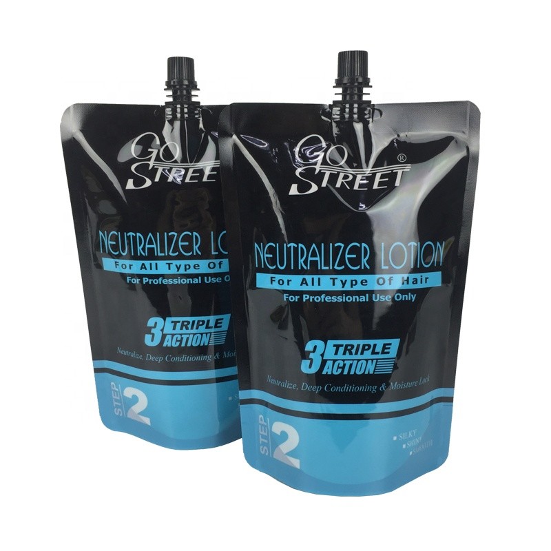 custom printing stand up pouch glossy plastic spout doypack liquid hair lotion packaging bag
