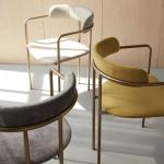 Slim Lenox Velvet Fiberglass Dining Chair Blackened Brass Steel Frame
