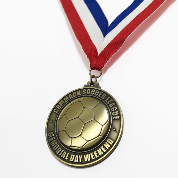 Buy cheap Round Antique Bronze Soccer Metal Sports Medal With 3D Blank Back And Polyester Ribbon from wholesalers
