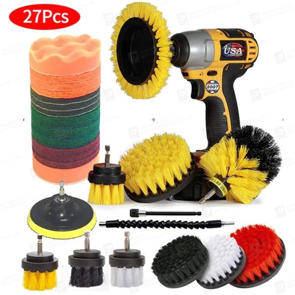 27PCs Household Drill Cleaning Brush For Bathroom Surfaces Car Grout Decontamina