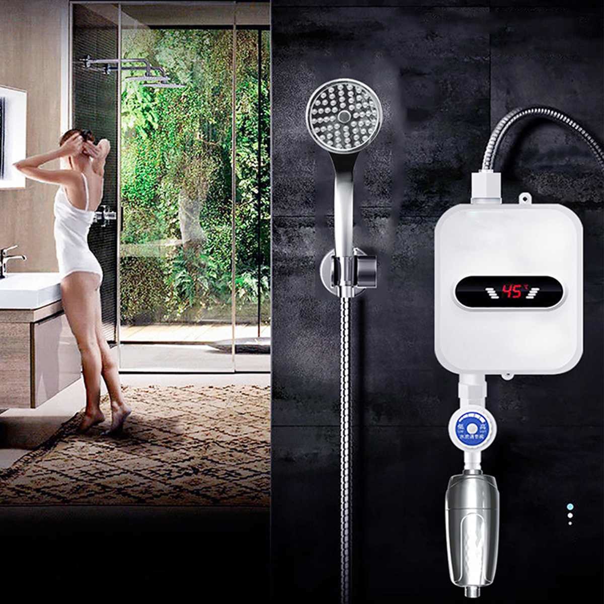 3500W 220V Mini Electric Tankless Instant Hot Water Heater With Shower Head