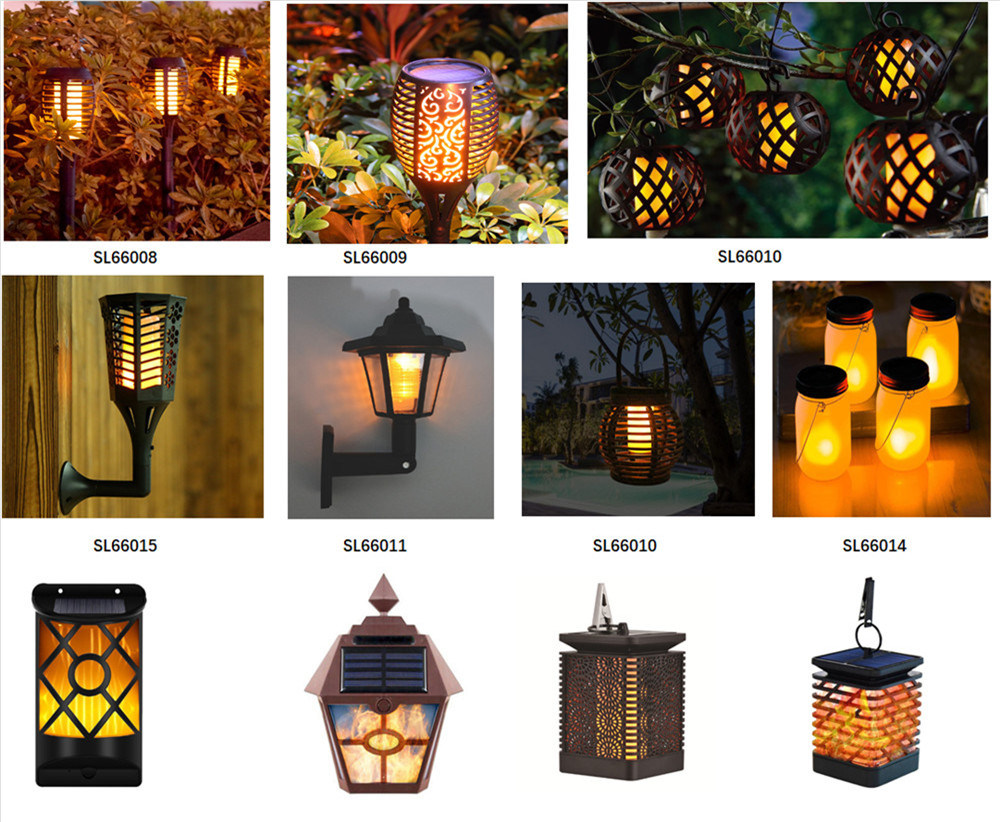 Solar Powered LED Burning Flicker Flame Fire Light Oudoor Garden Wall Lamp Ningbo Factory Walmart Vendor for Holiday Gift