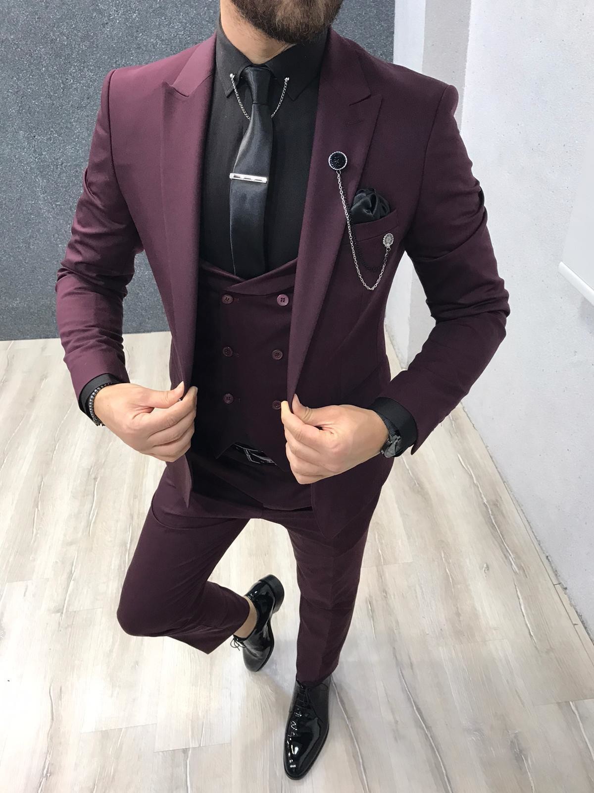 Wedding Wool Tuxedo 3 Piece Suit For Men Slim Fit