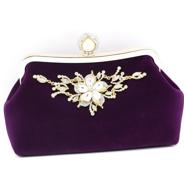 Buy cheap Purple Velvet Fabric Evening Clutch Bag For Women Flora Diamond Decoration OEM from wholesalers