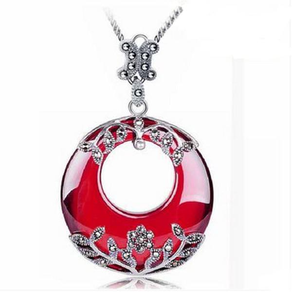 Buy cheap Thai Silver Garnet Pendant Necklace Marcasite Retro Jewelry(N11061RED) from wholesalers