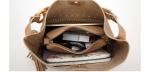Hollow Out Beige Faux Leather PU Bucket Barrel Purse Leather