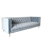 Blue velvet fabric metal base event furniture,3-seater button tufted sofa,living