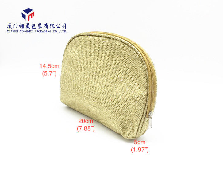 Gold Embossed Fabric Makeup Bag With Super Clear Soft PVC Window On Front Side
