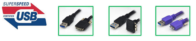 28AWG 6.8mm USB 3.0 Right Angle Male Cable With Recessed Screws