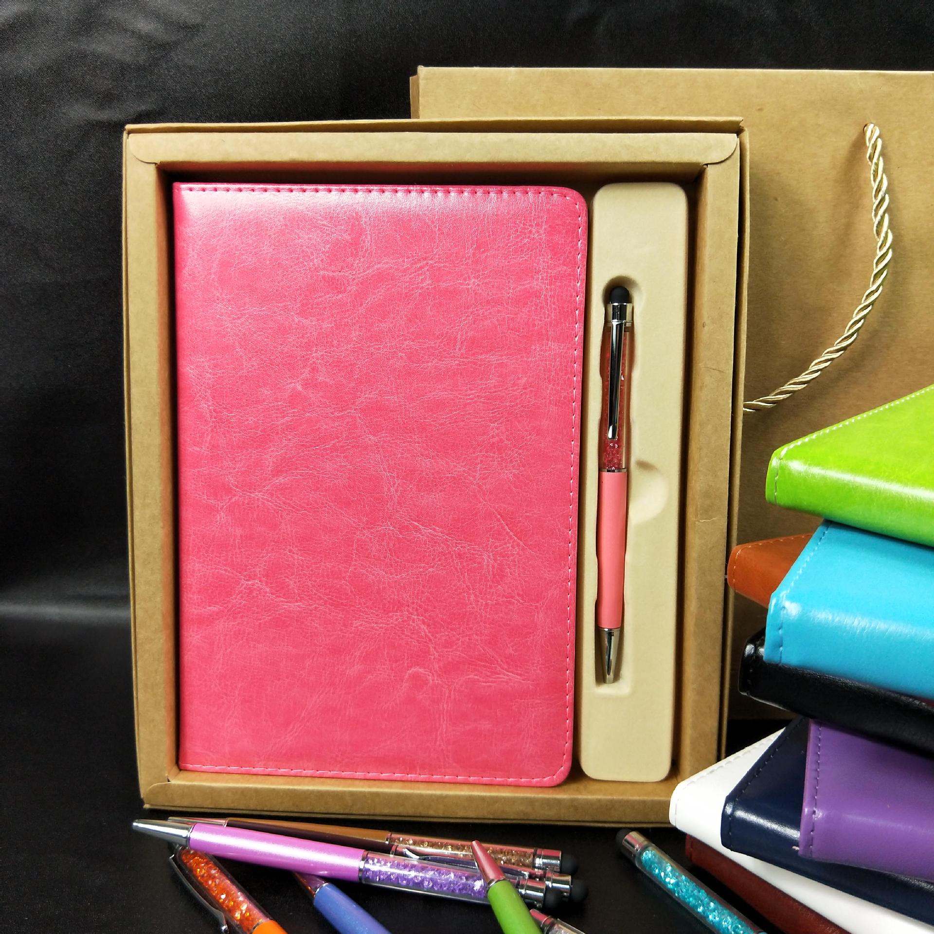 Leather Cover Material Folded Leaflet Binding Custom A5 PU Cover Note Book with Gift Box