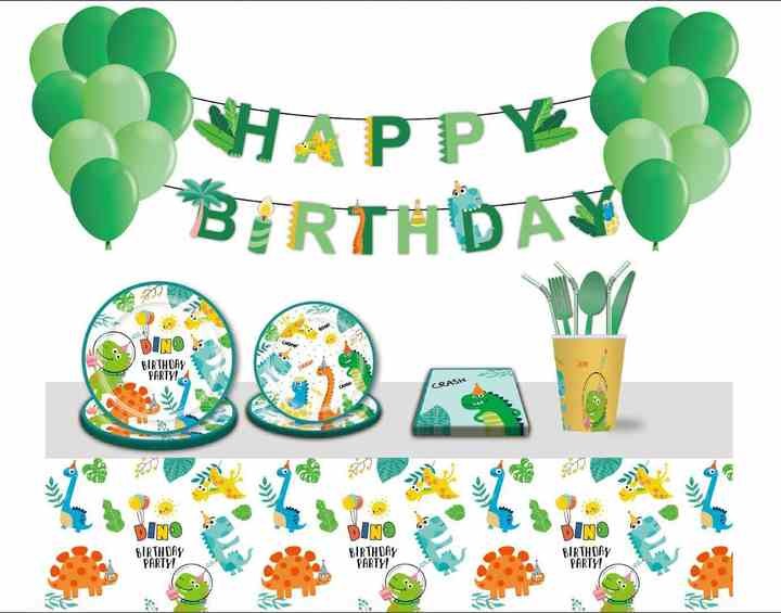 Party Decoration Paper Plate Set Dinosaur Theme Banner Cutlery Tableware Set Paper Plate Set