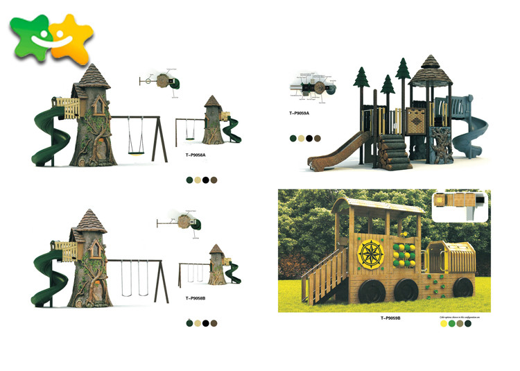 Powder Coated Funny Wooden Climbing Frame With Swing Aluminum Alloy Post