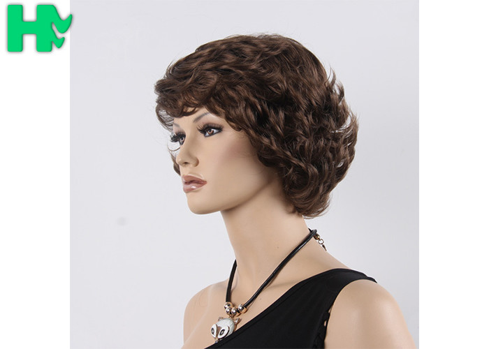 120g - 150g Synthetic Hair Brown Short Wave Wigs Black Color No Shedding