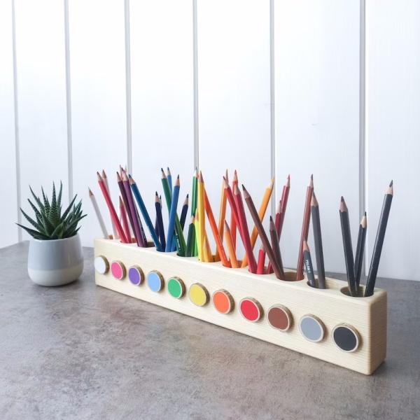 Buy cheap Montessori wood pencil holder crayon holder color sorting adult coloring wood desc organizer artist pencil organizer from wholesalers