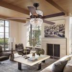 Bedroom AC110V 4100K Flush Mount Crystal Chandelier Ceiling Fan Remote Control