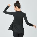 One Side Pleated Women Yoga Tops Long Sleeve Split Sports Breathable