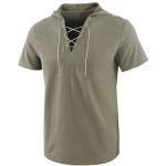 2021 Summer Causal Loose Solid Hooded Lace Up Short Sleeve T Shirt For Men