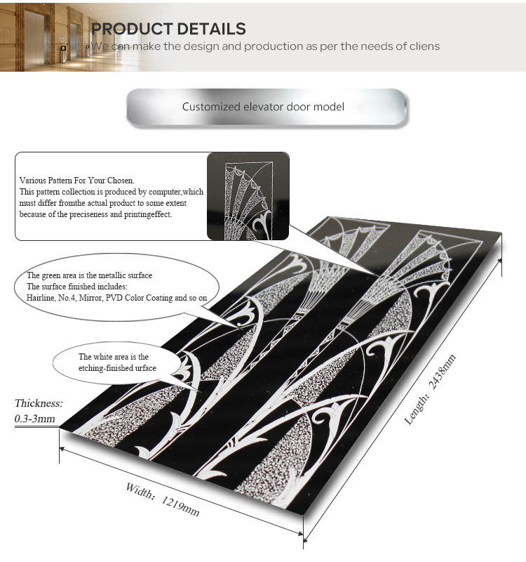 Color Stainless Steel Etching Plate For Elevator Decoration Or Luxury Doors