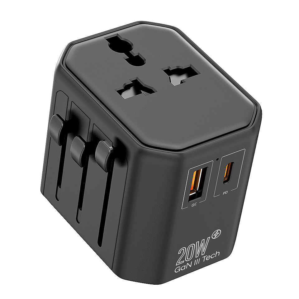 Black Electrical Plug Fast Charging Travel Adapter Full Copper With Nickel Plating
