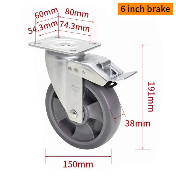 EDL‌ Medium Duty 6inch Caster TPE Plate by Rigid , Swivel and Brake Type 200kg