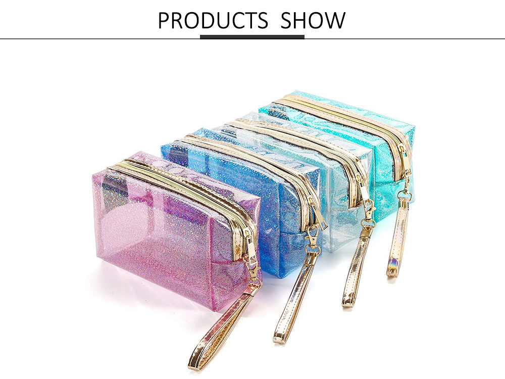 Zippered Transparent PVC Toiletry Bag With Handle Strap