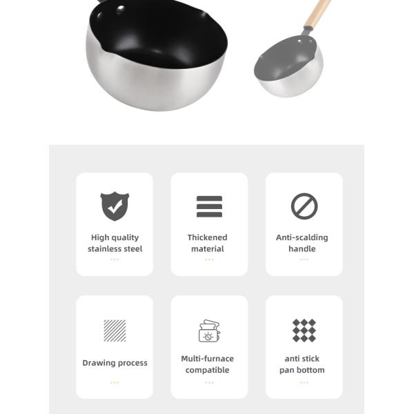 Nonstick Japanese Sauce Pan Single Handle Stainless Steel Sauce Pan
