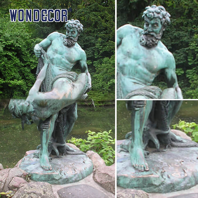 A Rare Bronze Statues Sculpture Of A Fisherman'S Catch
