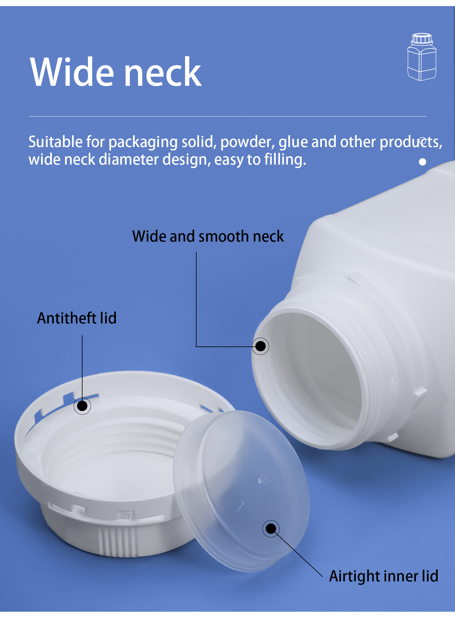 1000ml Food Grade HDPE Square Bottle for Laboratory Classification and Custom Packaging