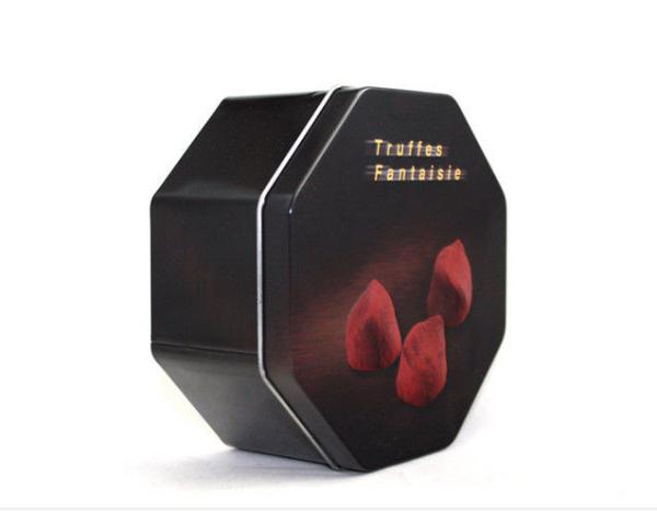 Buy cheap Black German Cookie Tins Printed Tin Cookie Containers with Eight Angles Custom Food Tin Box from wholesalers