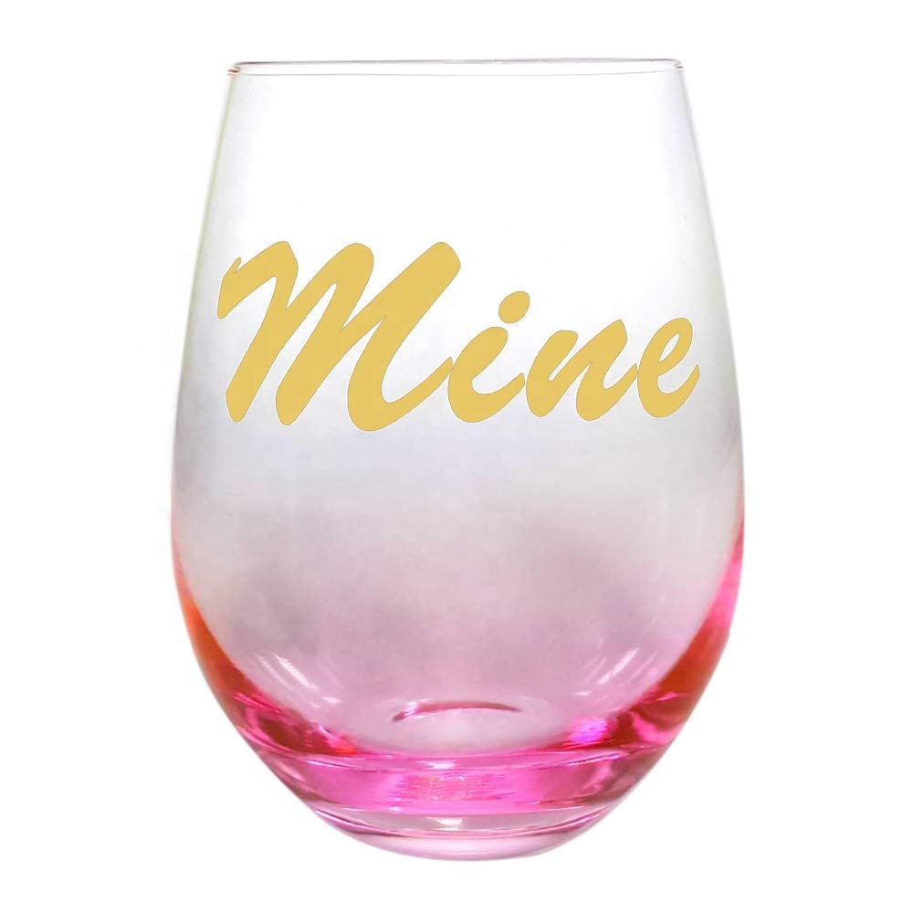 Egg Shape Stemless Clear Wine Glass ，Clear Stemless Wine Glasses With Golden Fonts