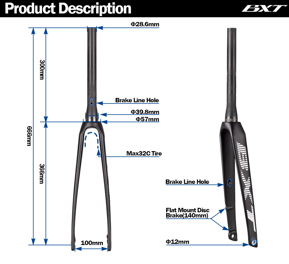 Customizable Carbon Fiber Fork 700C Aero Shaping Flat Mount Carbon Fork