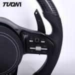 White Stripe Black Perforated Leather Mercedes Steering Wheel Carbon Fiber