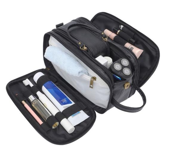 Buy cheap Black Colors Pu Leather Toiletry Wash Bag Waterproof Travel Mesh Bags from wholesalers