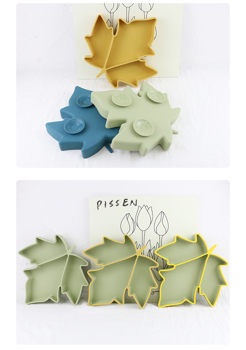 Food Grade Toddler Silicone Plates , Maple Shape Suction Divided Plate Unbreakable