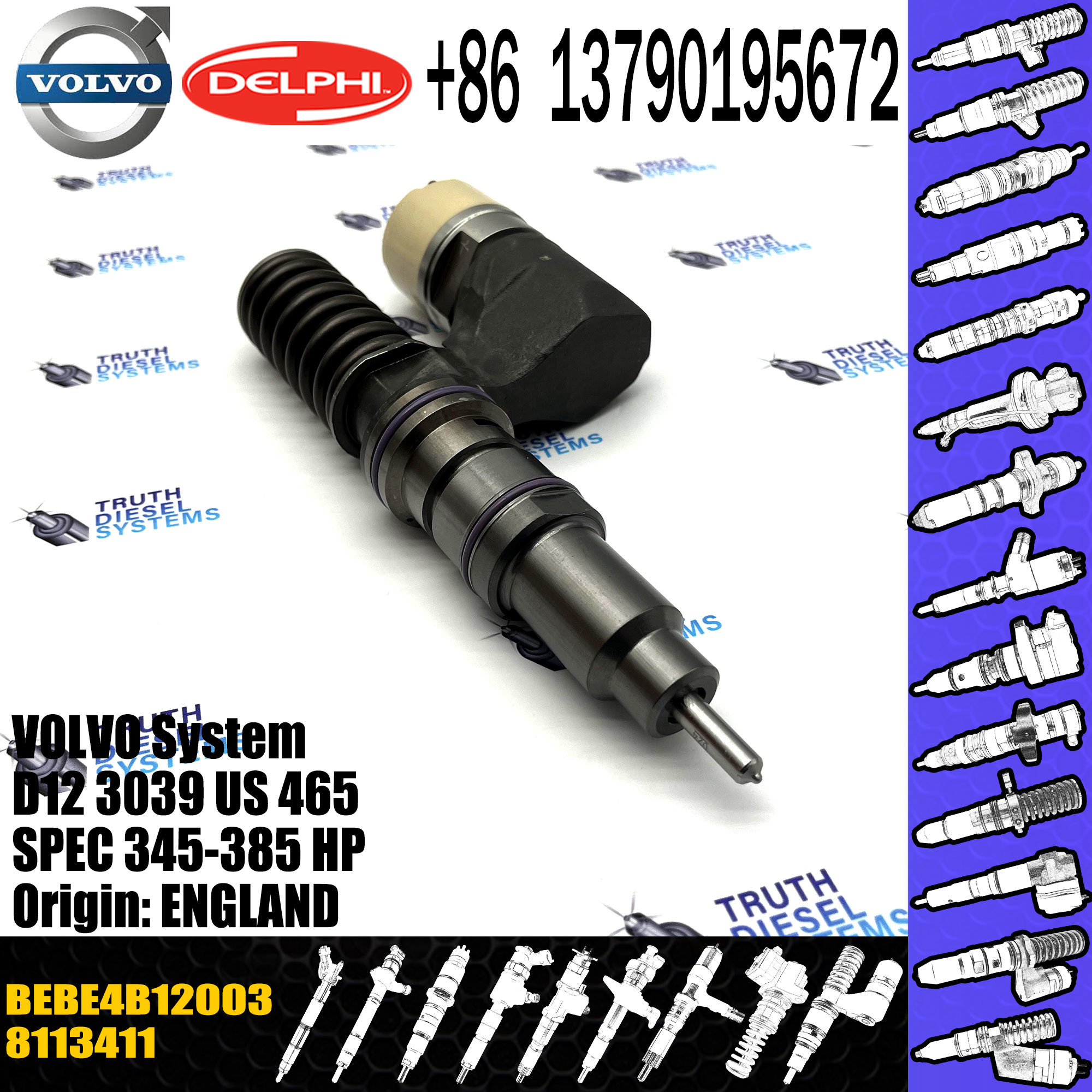 engine fuel injector common rail fuel injector 8113411 BEBE4B12003 for FH12 FM12 NH 12 with genuine quality