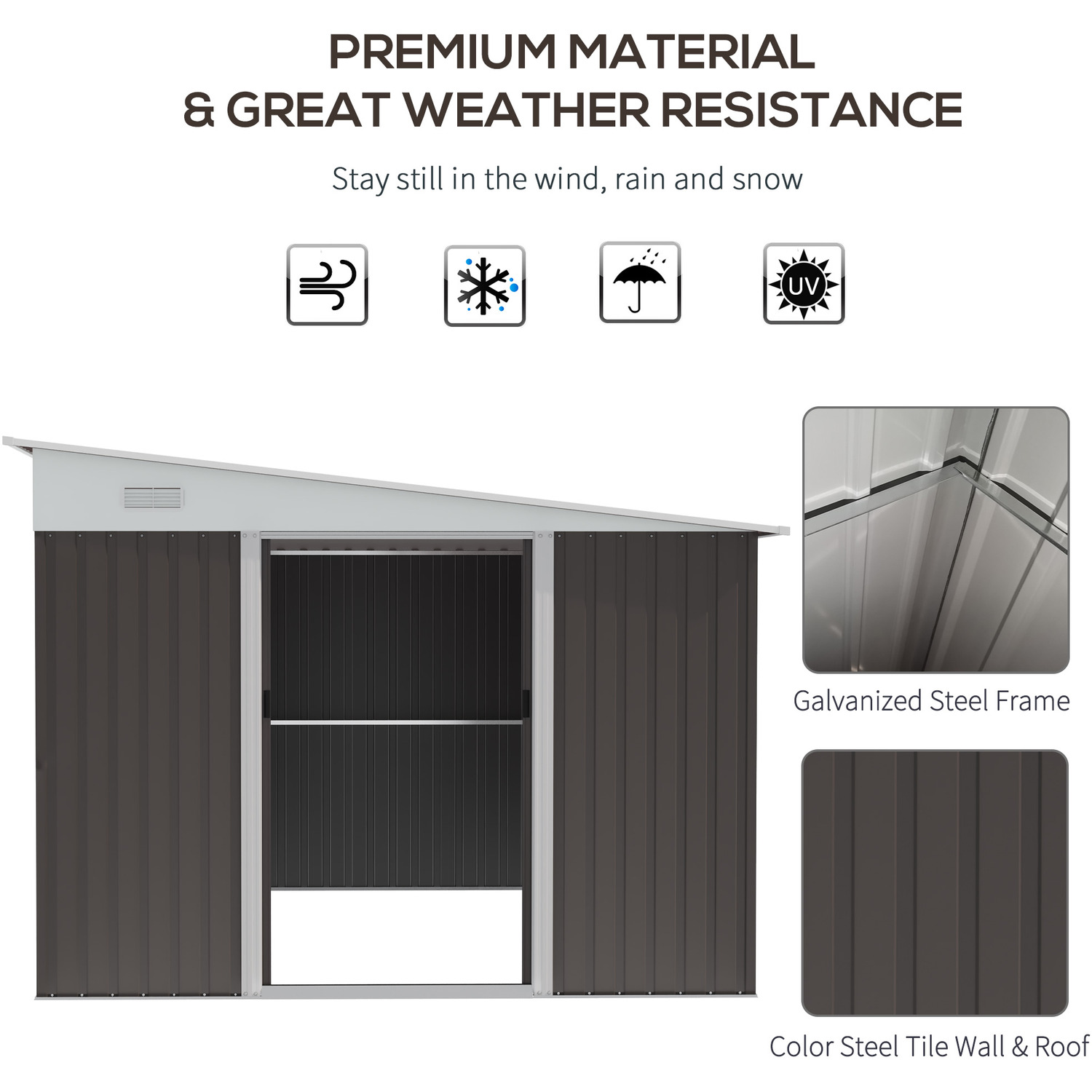 11x9ft Metal Outdoor Shed House Storage Garden Building Shed with Powder Coated Finish