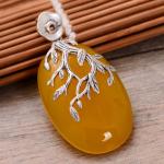 Women Fashion Three Leaves 925 Sterling Silver Synthetic Yellow Chalcedony