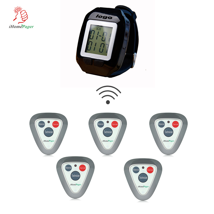 cinema wireless service call button on auditorim and wrist watch pager for waiter or waitress
