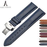 Buy cheap ALK Watchband Brand Genuine Leather Belt Deployant Buckle Band Butterfly Clasp product