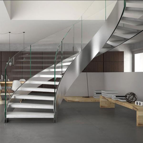 Buy cheap Stainless Steel Curved Wooden Staircase , Interior Wood Stairs Customized Floor Height from wholesalers