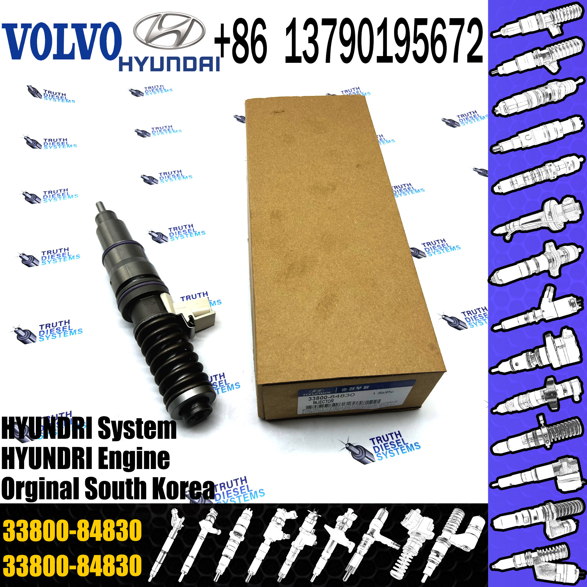 Diesel injector valve and nozzle Fuel Injector 33800-84830 for VOL HYUNDAI