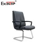 Black Business Style Leather Chair With PU Padded Armrests And Metal Legs