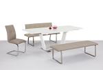 White Painted Tempered Glass Dining Table 2.2 Meter Stainless Base