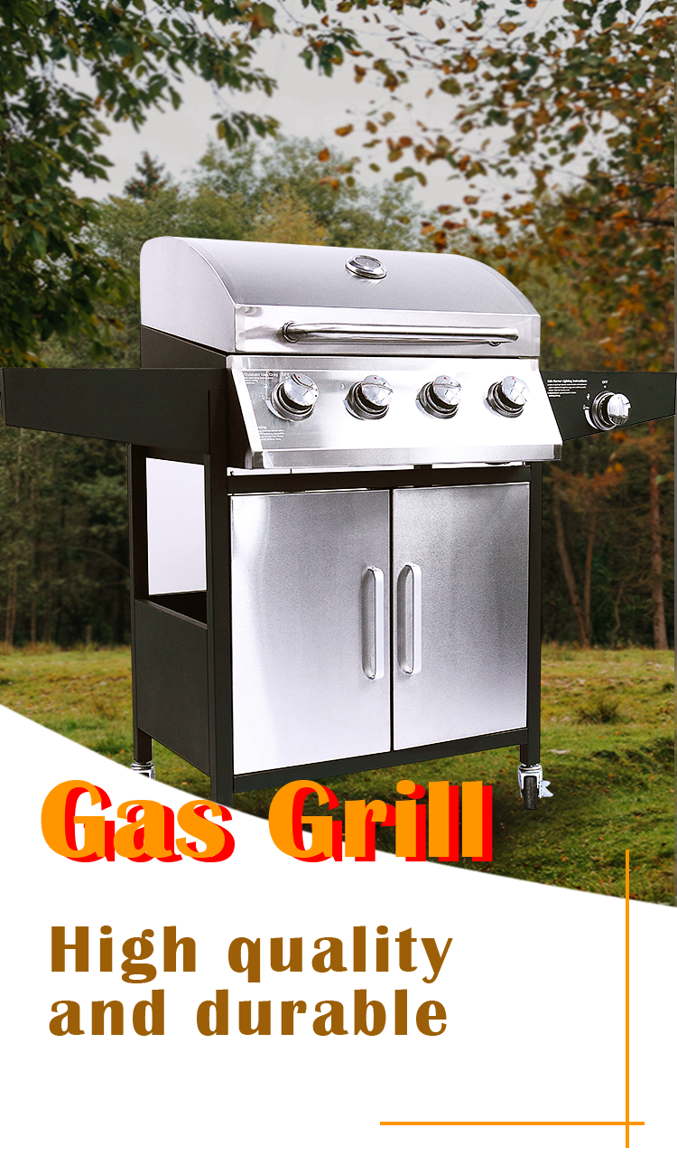 Outdoor Cooking Butane Gas BBQ Grill with 4 1 Burners and Stainless Steel Construction
